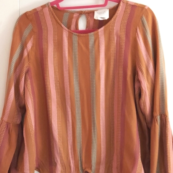 Harper Multi stripe puff sleeve tie Blouse Top Sz M - Picture 4 of 10